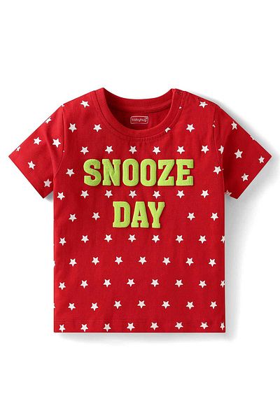 Babyhug Night Suit with Stars & Text Print - Red