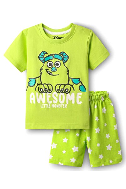 Babyhug Disney بدلة نوم قصيرة من الجيرسي مع رسومات وحش - أخضر ليموني