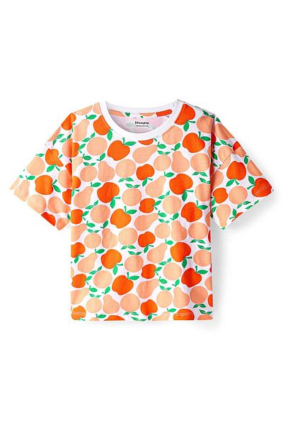 Honeyhap T-Shirt and Shorts Set with Bio Finish & Fruits Print - Bright White Cantaloupe & Carrot