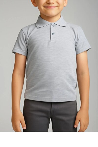 FATELLA Children's Gray Short Sleeve Lacoste Polo Neck School T-Shirt