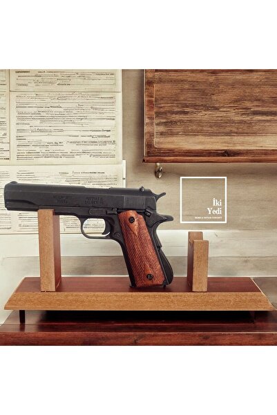77 Dekoratif Replika Tabanca Maketi, Browning 1911 Model Ahşap Tabanlı Gerçek...