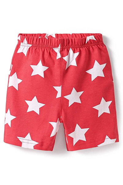 Babyhug Cotton Knit Half Sleeves Shorts Night Suit with Text & Stars Print - Red