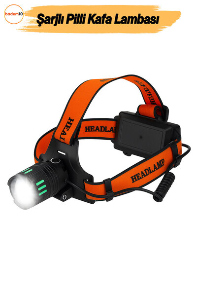 Badem10 Kafa Lambası Zoomlu 60W Uzun Menzil Usb Şarjlı Powerbank Ledli Işık S...