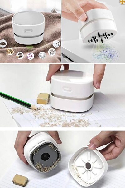 woodhub Kablosuz Mini Masaüstü Elektrikli Süpürge, Şarjlı ve Taşınabilir, Beyaz