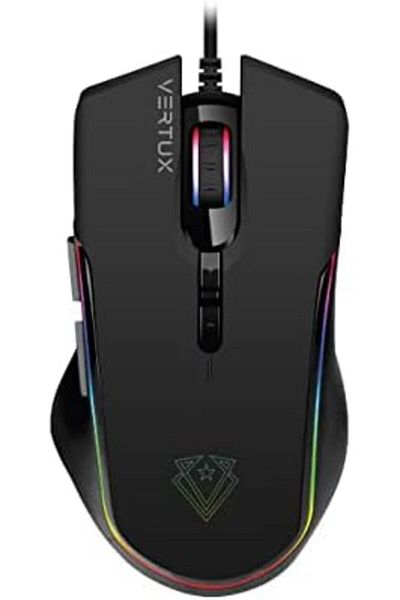 VERTUX Gaming Mouse, Charged Lightweight Optical Sensor Wired Mouse with 10000 Adjustable DPI, Custo