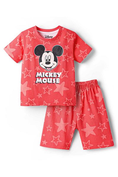 Babyhug Disney Single Jersey Knit Half Sleeves Shorts Night Suit - Red
