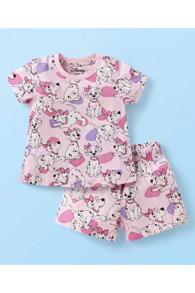 Babyhug Disney Shorts Night Suit with 101 Dalmatian Print - Pink