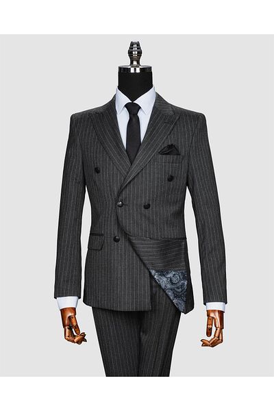 echol Ech. 2344 Textured Narrow Striped Double Breasted Suit