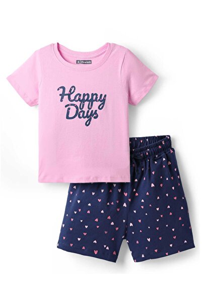 Pine kids بدلة نوم قصيرة بأكمام نصفية من قماش جيرسي محبوك - وردي وأزرق داكن