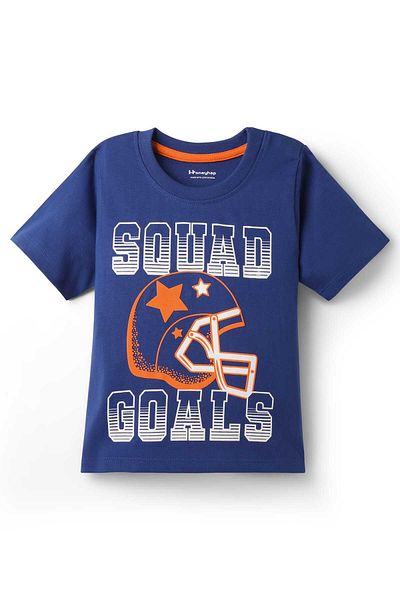 Honeyhap Shorts Night Suit With Bio Finish & Squad Goals Text Print - Navy & Orange