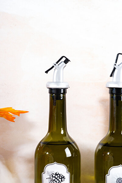 Homekolik 3 Piece 750 ml Green Glass Oil & Vinegar Set – with Sippy Head