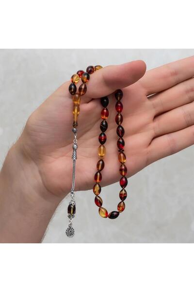 ALYANSEVİM 925 Sterling Silver Tasseled Mixed Color Amber Rosary