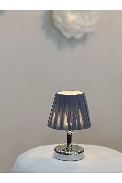 Maison Avf Osmanlı İpeği Gri Pileli Kablosuz Masa Lambası -Alt Gümüş Led Işık