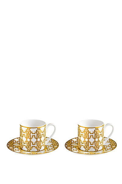 Roberto Cavalli Monogram Gold Altın Dekorlu Porselen 2 Kişilik Porselen Türk Kahvesi Fincan Takımı