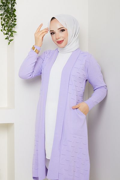 Pamuk Butik Women's Casual Cardigan with Pockets Lilac