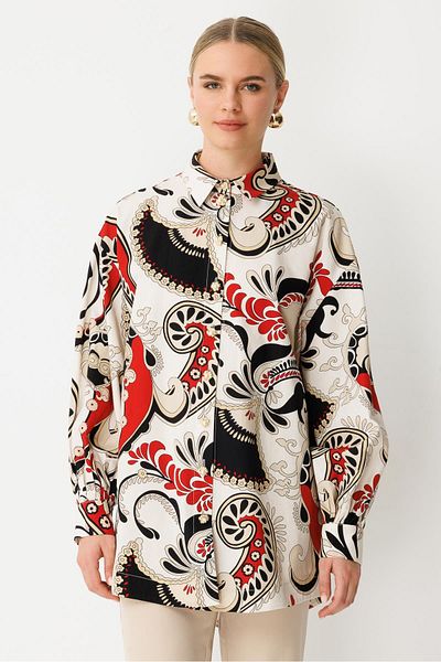 Ghisa قميص بياقة تونيك ECRU RED