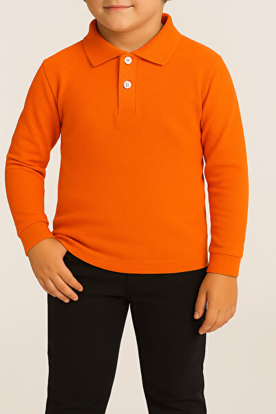 FATELLA Children's Orange Long Sleeve Lacoste Polo Neck School T-Shirt