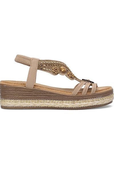 Guja 25Y171 Women's Beige Cream Platform Thick Padding Sole Orthopedic Floral Stone Summer Daily Sports Sandals