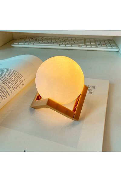 OEMN Lampa Veghe Forma Luna 3D Moon Light, Lumina Alb Cald, Baterii, Stand Plastic, 8 Cm