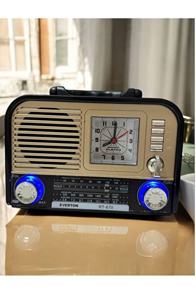 Everton RT-670 Retro Vintage Görünüm Saatli Bluetooth /USB/SD/FM/ŞARJLI Hopar...