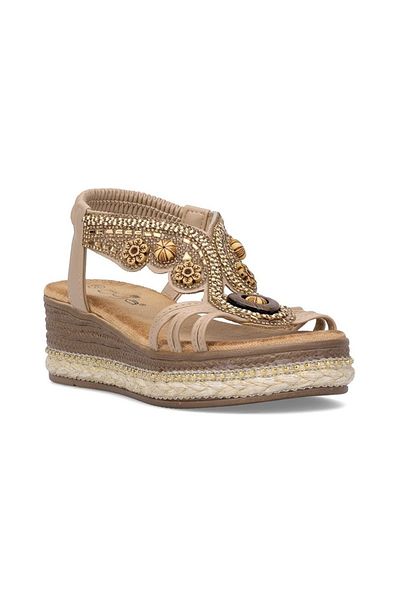 Guja 25Y171 Women's Beige Cream Platform Thick Padding Sole Orthopedic Floral Stone Summer Daily Sports Sandals