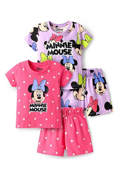 Babyhug Disney Single Jersey Co-Ord Short Night Suit (Pack of 2) - Pink & Lilac
