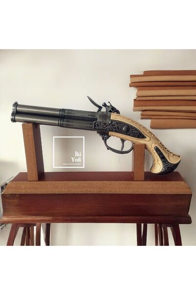 77 Raymond 3 Namlulu Çakmaklı Tabanca Maketi, Dekoratif Fransız Tarzı Silah O...