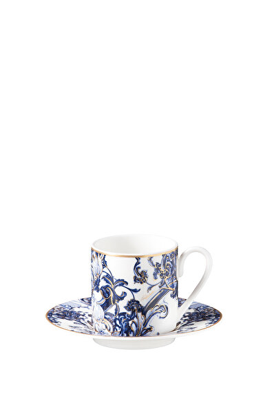 Roberto Cavalli Azulejos Mavi Beyaz Desenli Porselen Türk Kahvesi Fincan ve T...