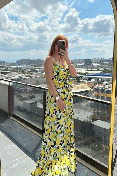 Pulli Collection Lemon Patterned Viscose Strap Summer Dress