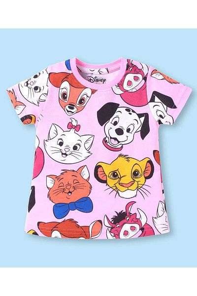 Babyhug Disney Single Jersey Knit Half Sleeves Shorts Night Suit - Light Pink