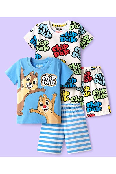 Babyhug Disney Single Jersey Short Night Suit (Pack of 2) - Light Blue & White
