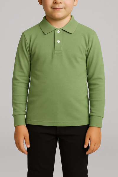 FATELLA Children's Green Long Sleeve Polo Neck Lacoste School T-Shirt