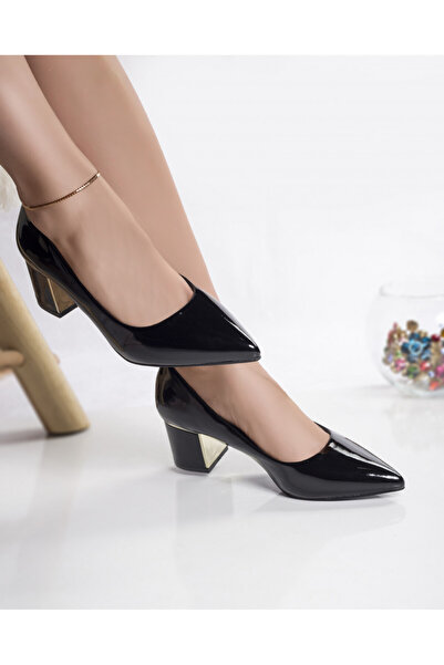 MODA STİL Women's black shoes with heels, ecological leather flora, 35