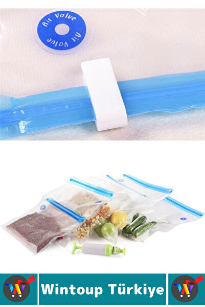 Wintoup Kolay Kullanım Et Sebze Balık Gıda Manuel Pompalı Vakumlama Saklama Poşeti Özel Set 15 Poşet+1 Pompa