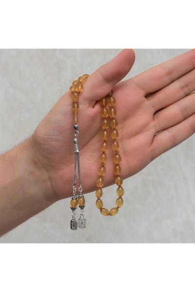 ALYANSEVİM 925 Sterling Silver Tasseled Yellow Amber Prayer Beads