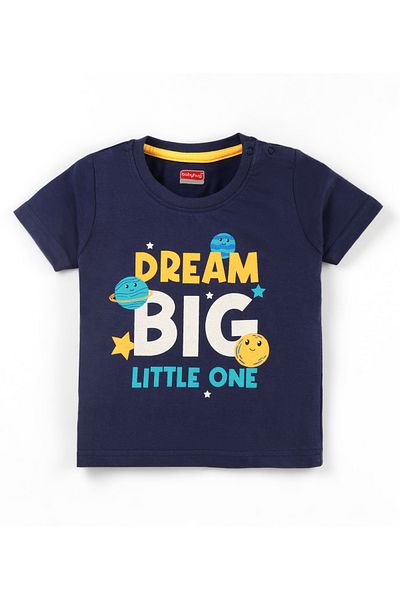 Babyhug شورت نوم بأكمام نصفية من القطن المحبوك مع طباعة نجوم ونصوص - أزرق داكن