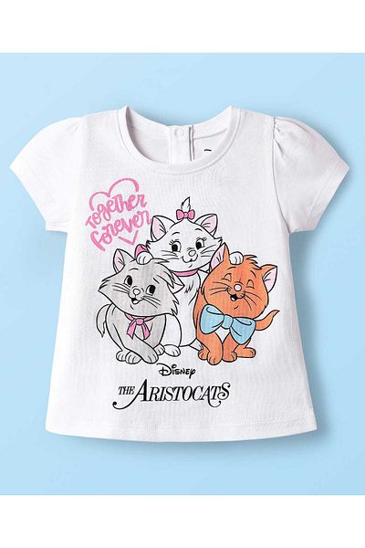 Babyhug Disney Single Jersey Short Night Suit with Aristocats Marie Graphics - Pink & White