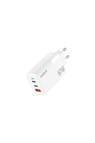 Sunix 65W GaN Teknoloji 2x Usb-C ve Usb-A Şarj Adaptörü S-150