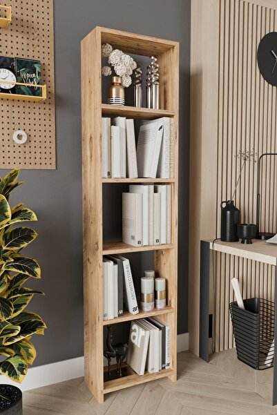 Remaks ULUDAĞ 5 Raflı Kitaplık Dekoratif Kitaplık Modern Kitaplık-MEŞE