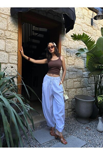 minaaise White 100% Organic Fabric Loose Cut Design Trousers 29267