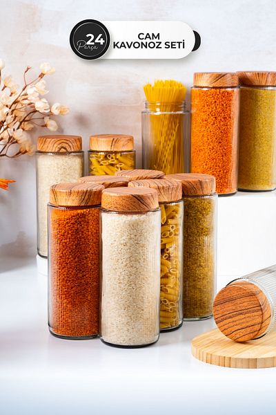 Homekolik 24 Pieces 1500 ml Glass Jar Set – Bamboo Lid Appearance, Airtight