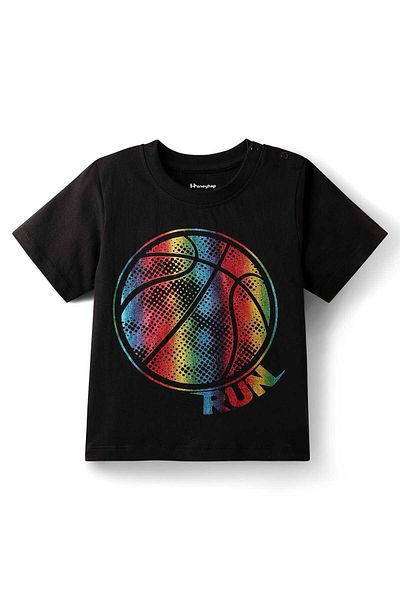 Honeyhap Night Suit With Bio Finish & Basketball Print - Black Beauty