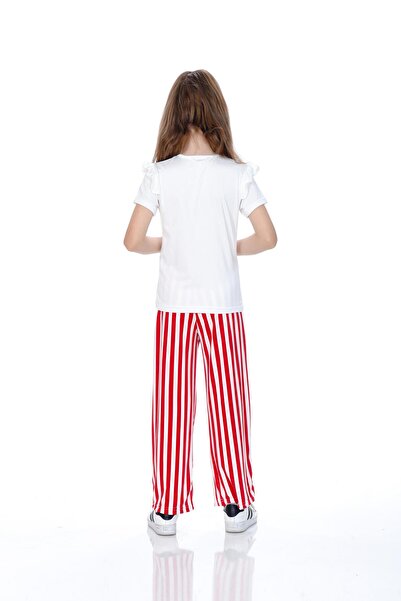 Kamex Girls' Suit with Bow Embroidered T-Shirt and Striped Milan Fabric Pants