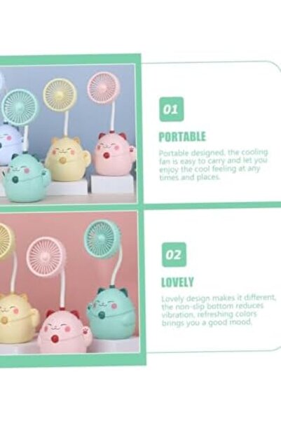 SUKILO Cat Fan Pen Holder Foldable USB Small Fan
