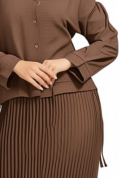 Oppland Women's Hijab Suit Cotton Linen Fabric Necklace Shirt Skirt Oversize Opktt25Srnmod44