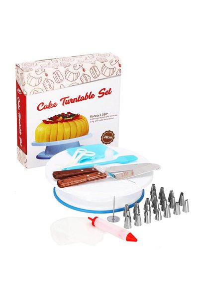 SERSIMO Set patiserie cu platou rotativ, 37 piese cu sabloane pentru ornarea prajiturilor