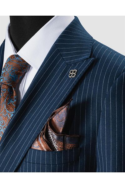 echol Ech.2443 Double Breasted White Striped Suit