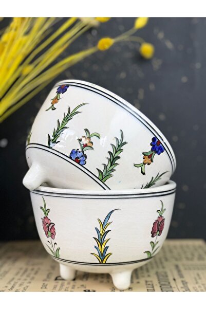 RGS HOMELİFE El Boyaması Ayaklı Seramik Saksı – 11 cm Yükseklik | 15 cm Genişlik