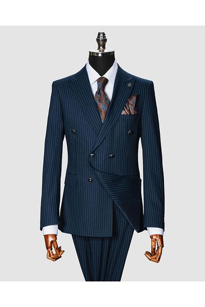 echol Ech.2443 Double Breasted White Striped Suit