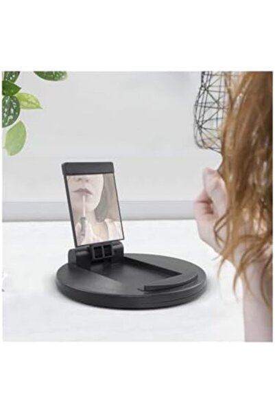 SUKILO حامل سطح المكتب للهاتف والكمبيوتر اللوحي مع مرآة، قاعدة دائرية، حامل زاوية قابل للتعديل، عالمي مضاد للخدش